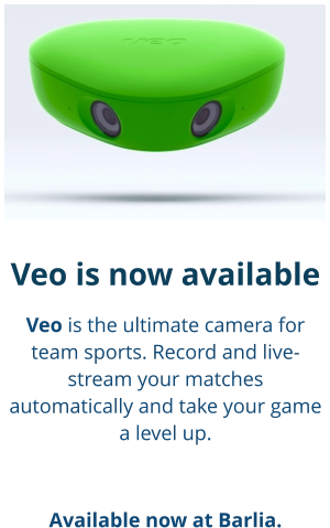 Veo is now available Veo is the ultimate camera for team sports. Record and live-stream your matches automatically and take your game a level up.  Available now at Barlia.